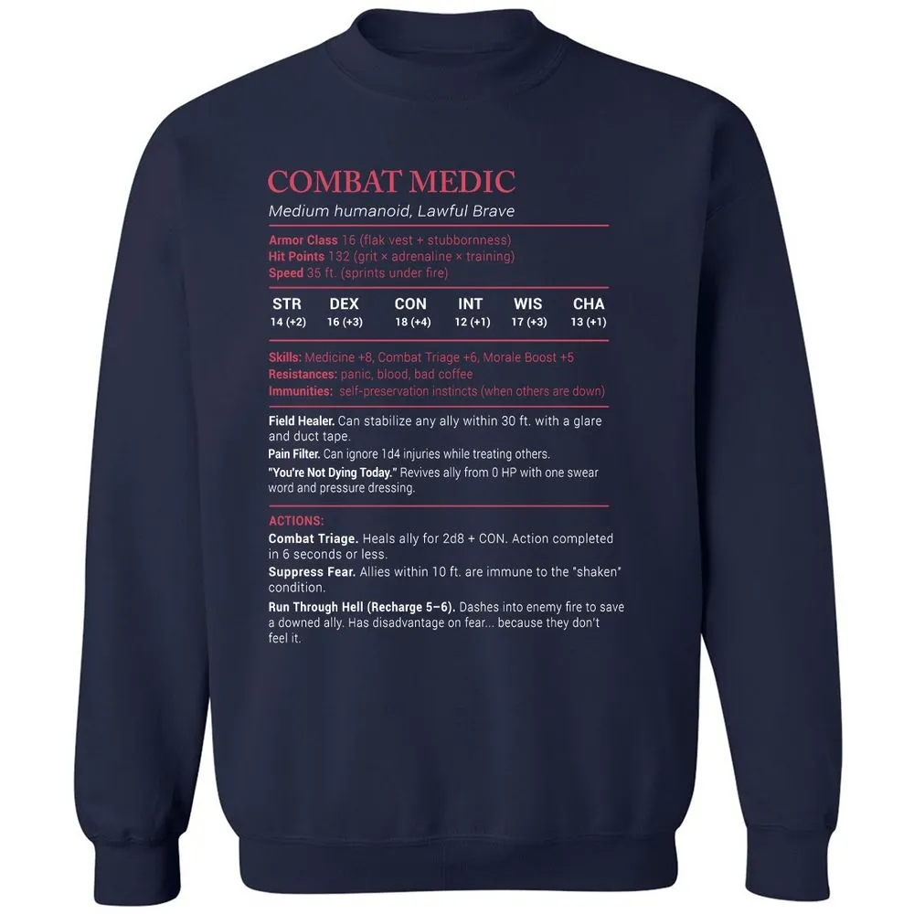 Combat Medic Stats Classic Unisex Sweatshirt - Navy - 2