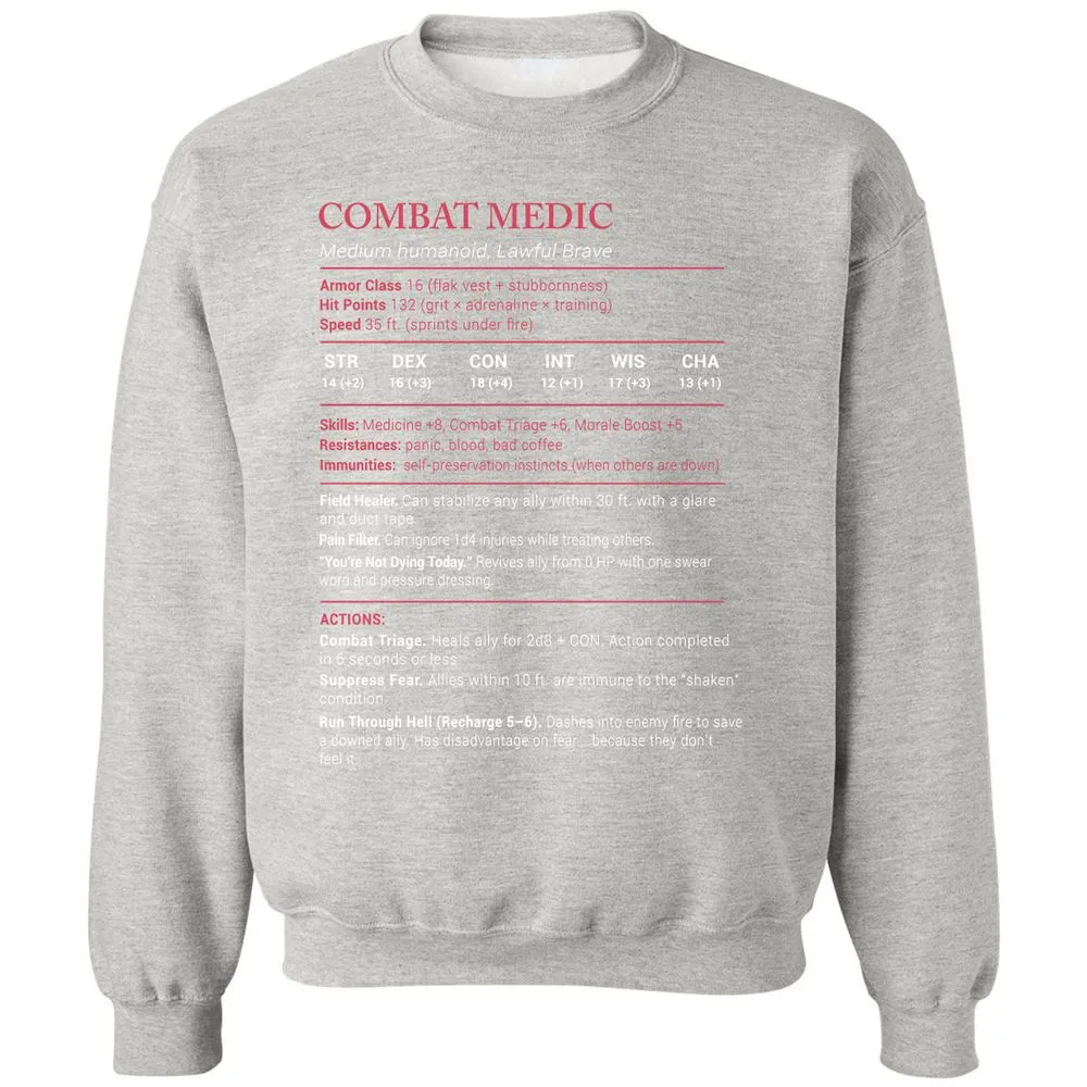 Combat Medic Stats Classic Unisex Sweatshirt - Ash - 8