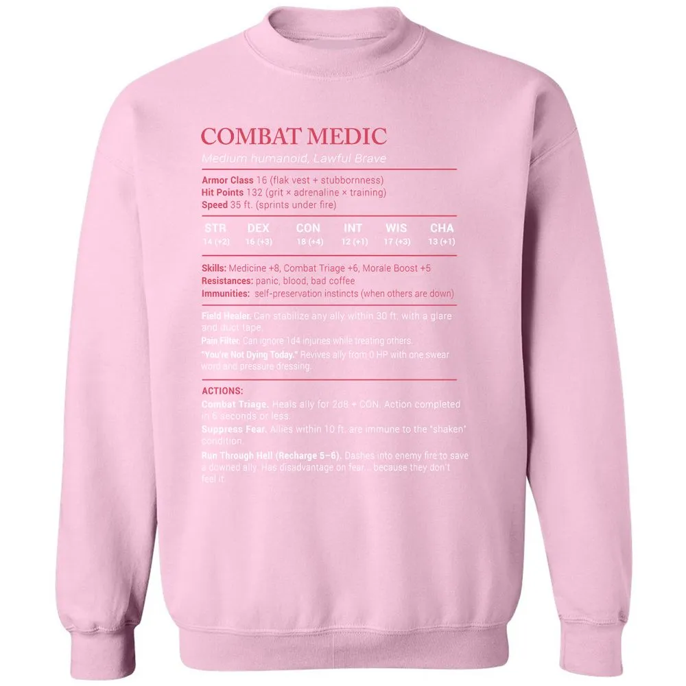 Combat Medic Stats Classic Unisex Sweatshirt - Light Pink - 3