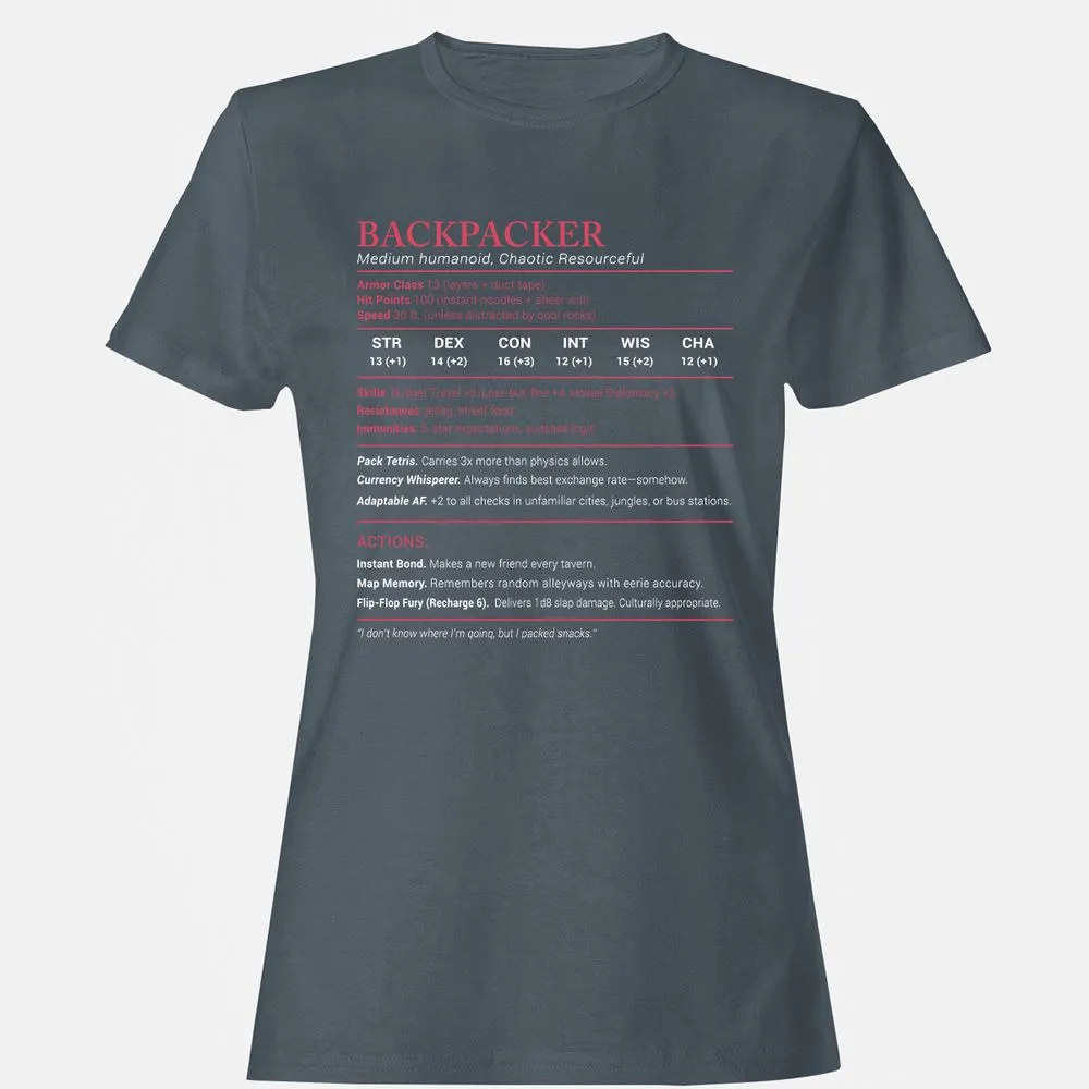 Backpacker Stats Women's T-Shirt - Charcoal - 3