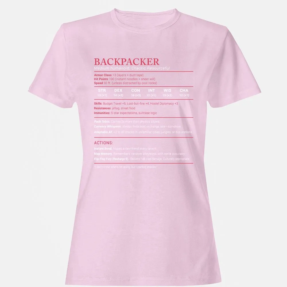 Backpacker Stats Women's T-Shirt - Light Pink - 9