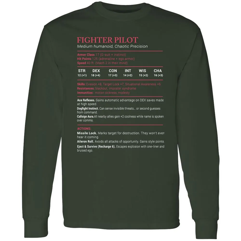 Fighter Pilot Stats Long Sleeve T-Shirt - Forest Green - 4