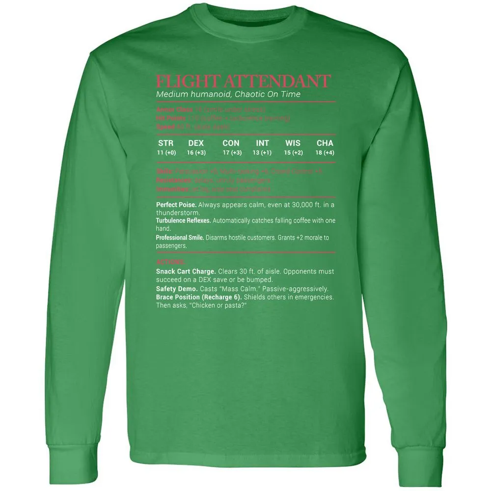 Flight Attendant Stats Long Sleeve T-Shirt - Irish Green - 10