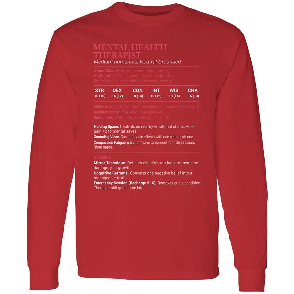 Mental Health Therapist Stats Long Sleeve T-Shirt - Red - 14