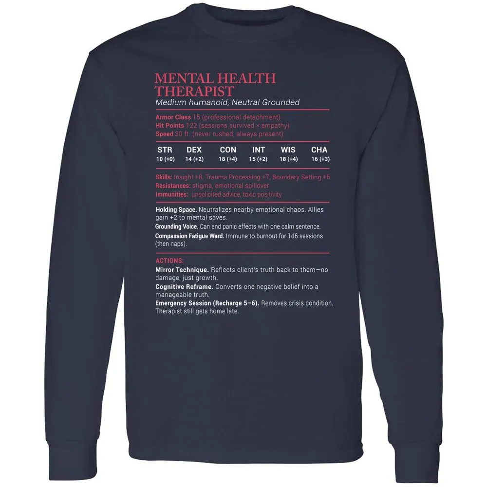 Mental Health Therapist Stats Long Sleeve T-Shirt - Navy - 2