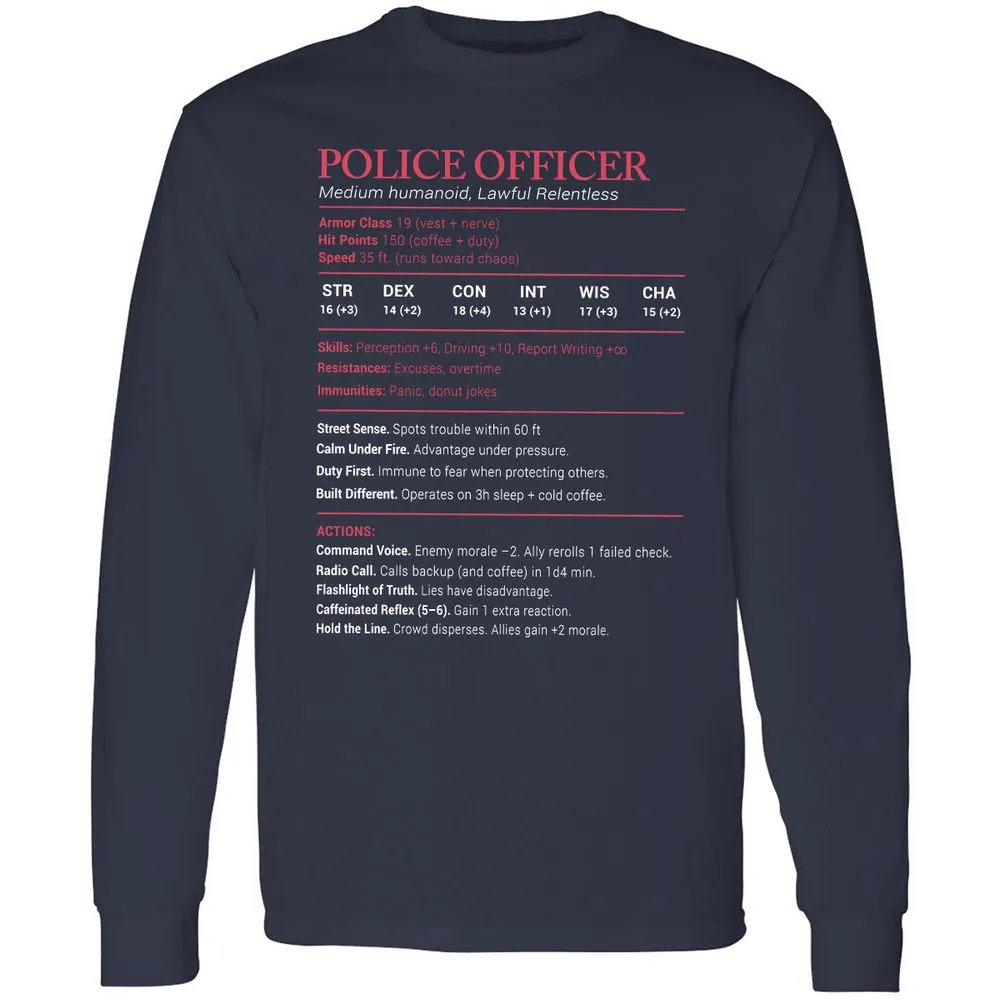 Police Officer Stats Long Sleeve T-Shirt - Navy - 2