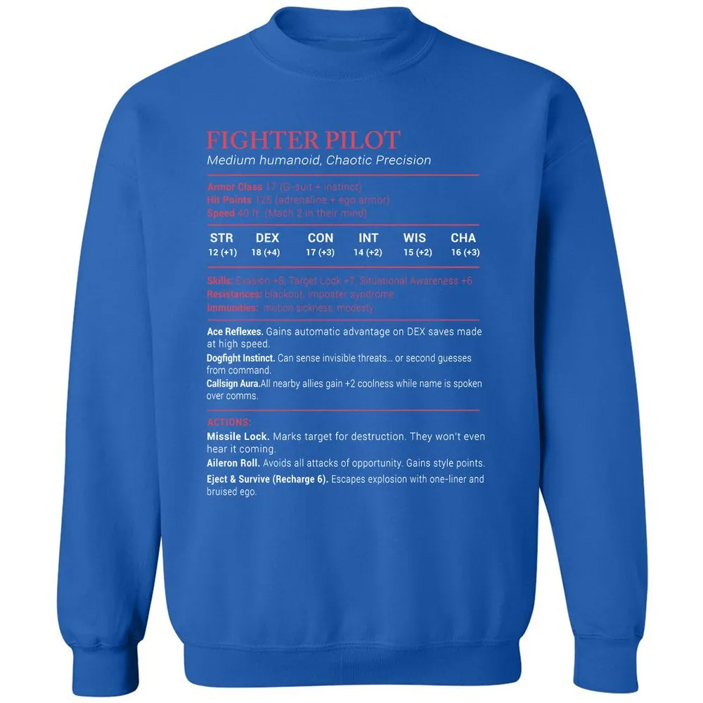 Fighter Pilot Stats Classic Unisex Sweatshirt - Royal - 9