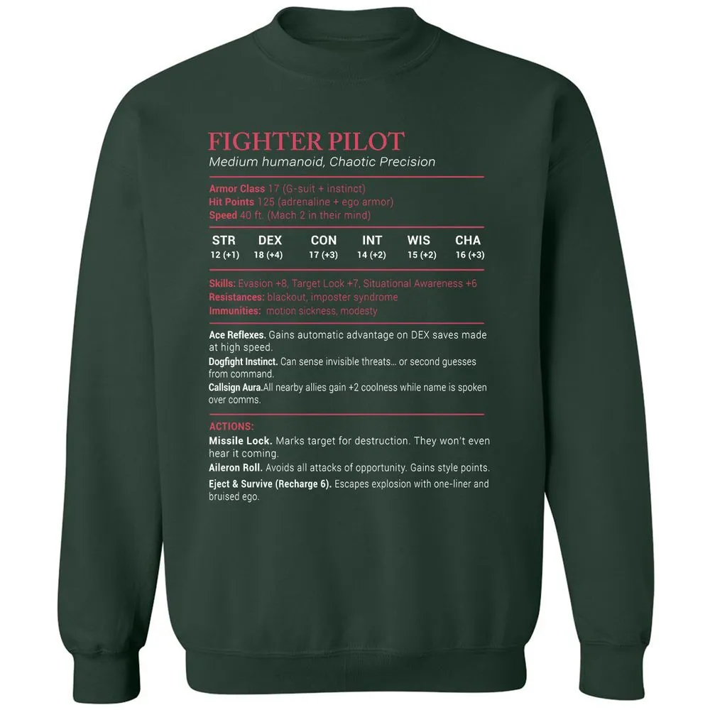 Fighter Pilot Stats Classic Unisex Sweatshirt - Forest Green - 4