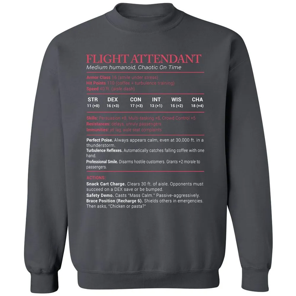 Flight Attendant Stats Classic Unisex Sweatshirt - Charcoal - 7
