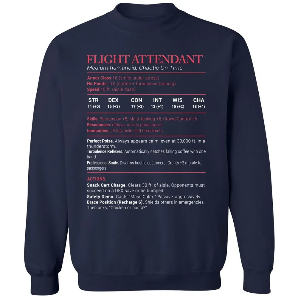 Flight Attendant Stats Classic Unisex Sweatshirt - Navy - 2