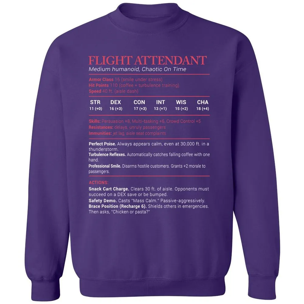 Flight Attendant Stats Classic Unisex Sweatshirt - Purple - 6