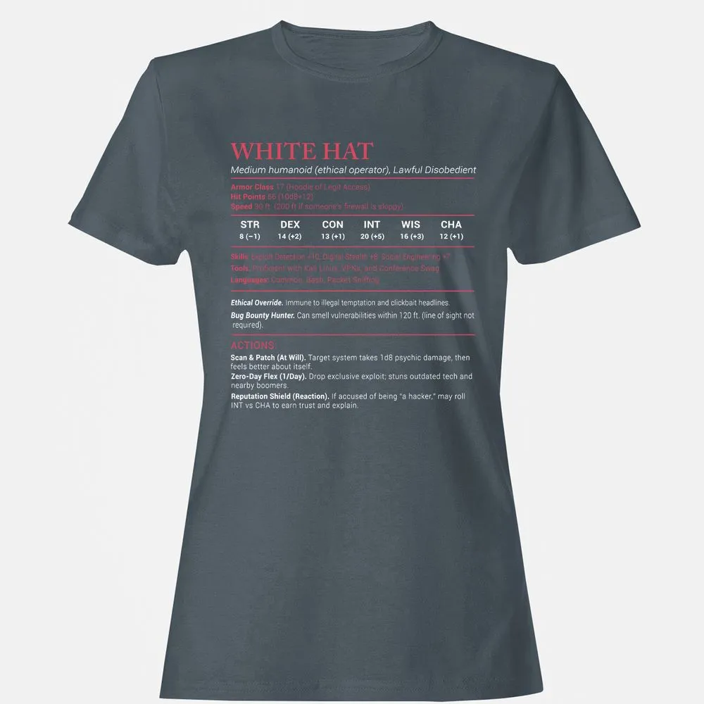 White Hat Stats Women's T-Shirt - Charcoal - 3