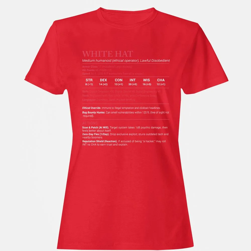 White Hat Stats Women's T-Shirt - Red - 13