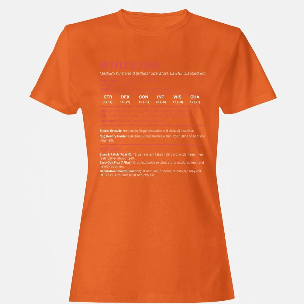 White Hat Stats Women's T-Shirt - Orange - 11