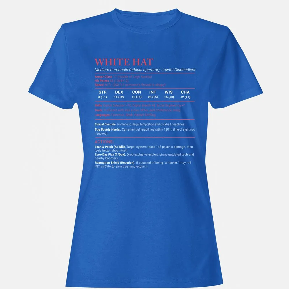 White Hat Stats Women's T-Shirt - Royal - 14