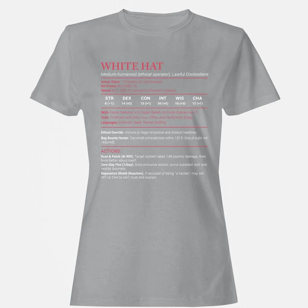 White Hat Stats Women's T-Shirt - Sport Grey - 15