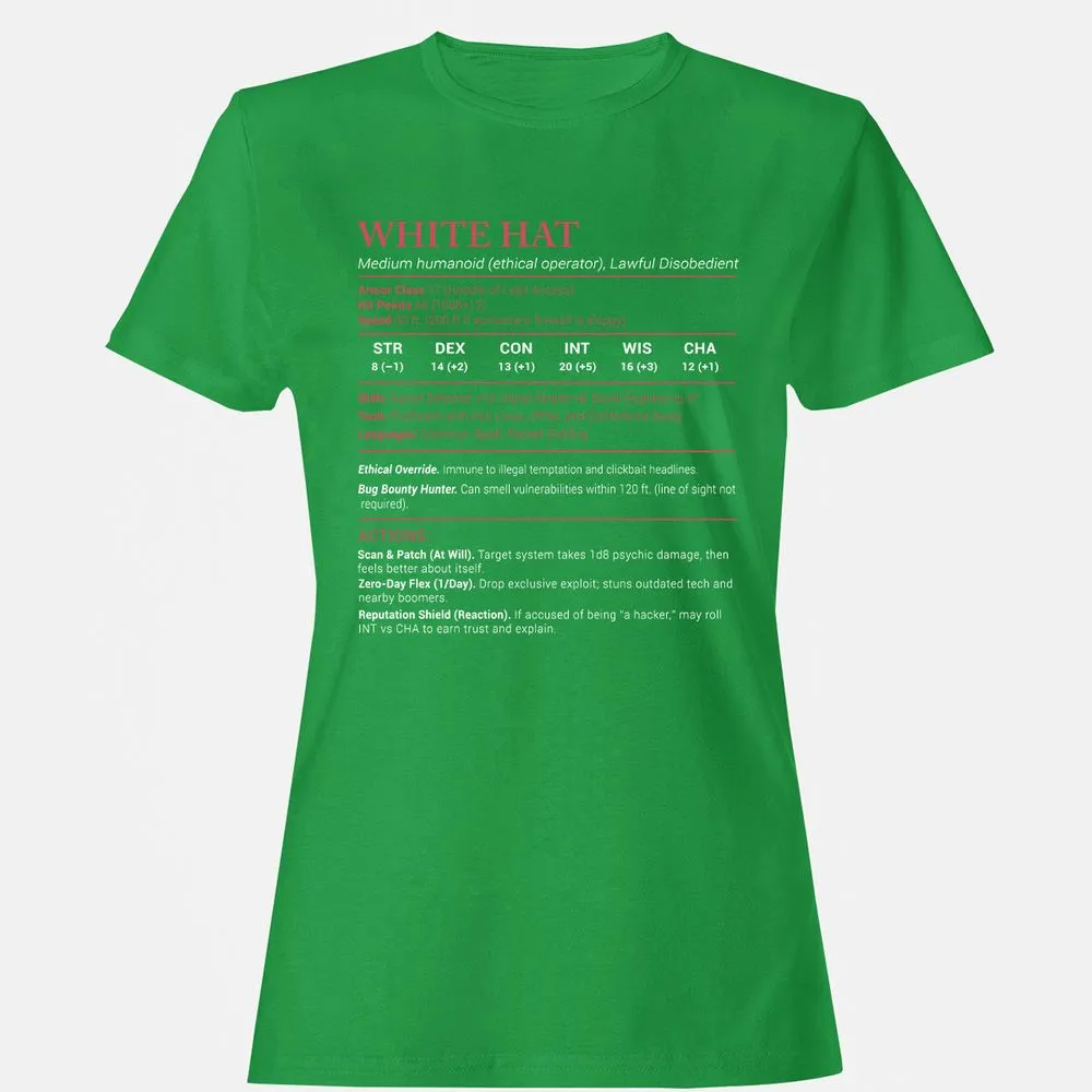 White Hat Stats Women's T-Shirt - Irish Green - 7