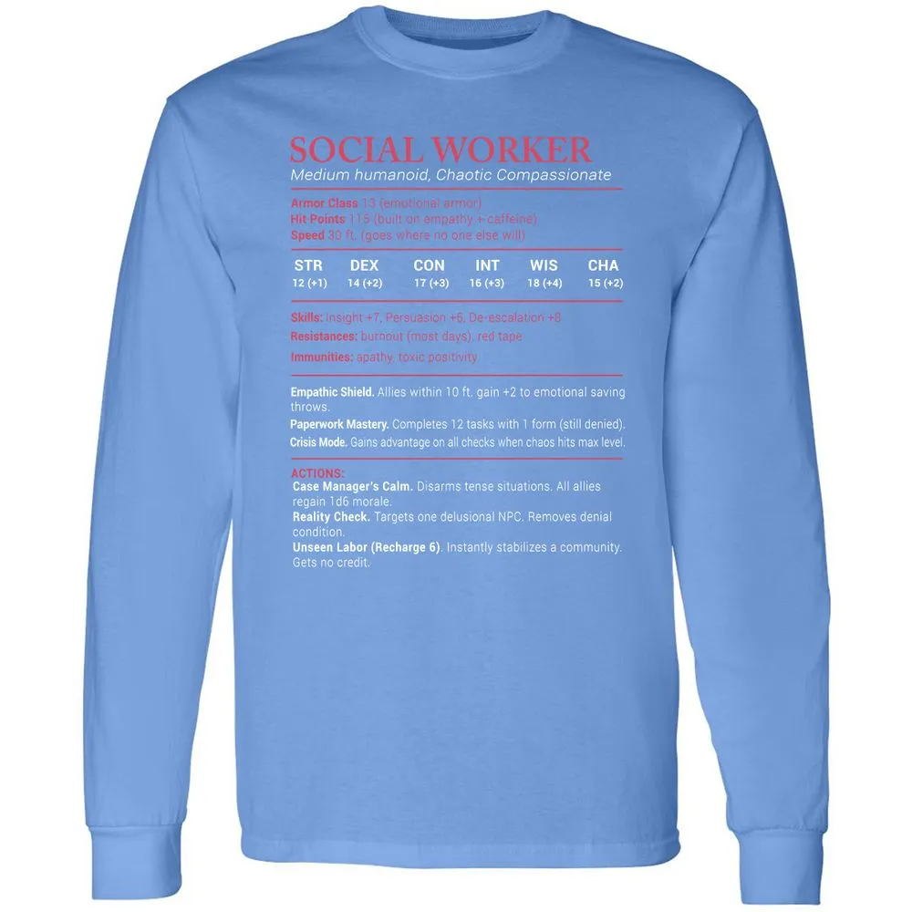 Social Worker Stats Long Sleeve T-Shirt - Carolina Blue - 12