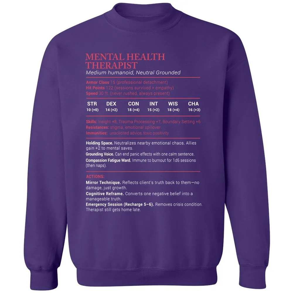 Mental Health Therapist Stats Classic Unisex Sweatshirt - Purple - 6
