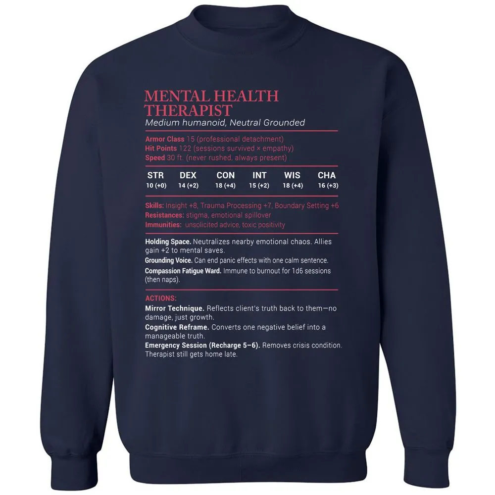 Mental Health Therapist Stats Classic Unisex Sweatshirt - Navy - 2
