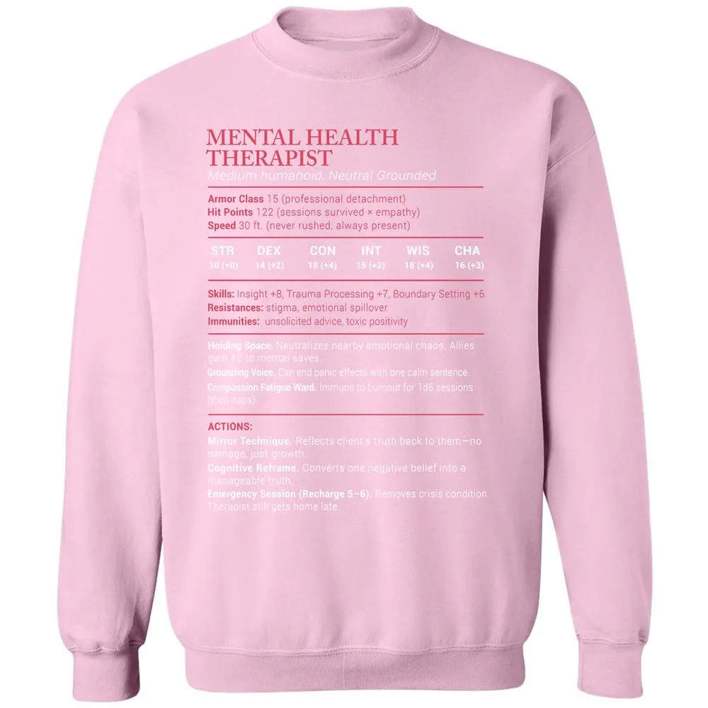 Mental Health Therapist Stats Classic Unisex Sweatshirt - Light Pink - 3