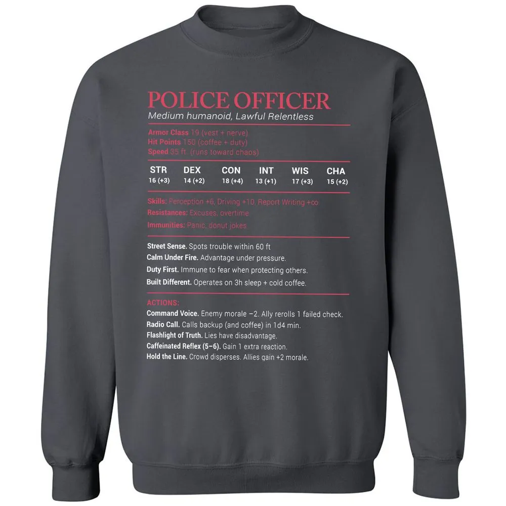 Police Officer Stats Classic Unisex Sweatshirt - Charcoal - 7