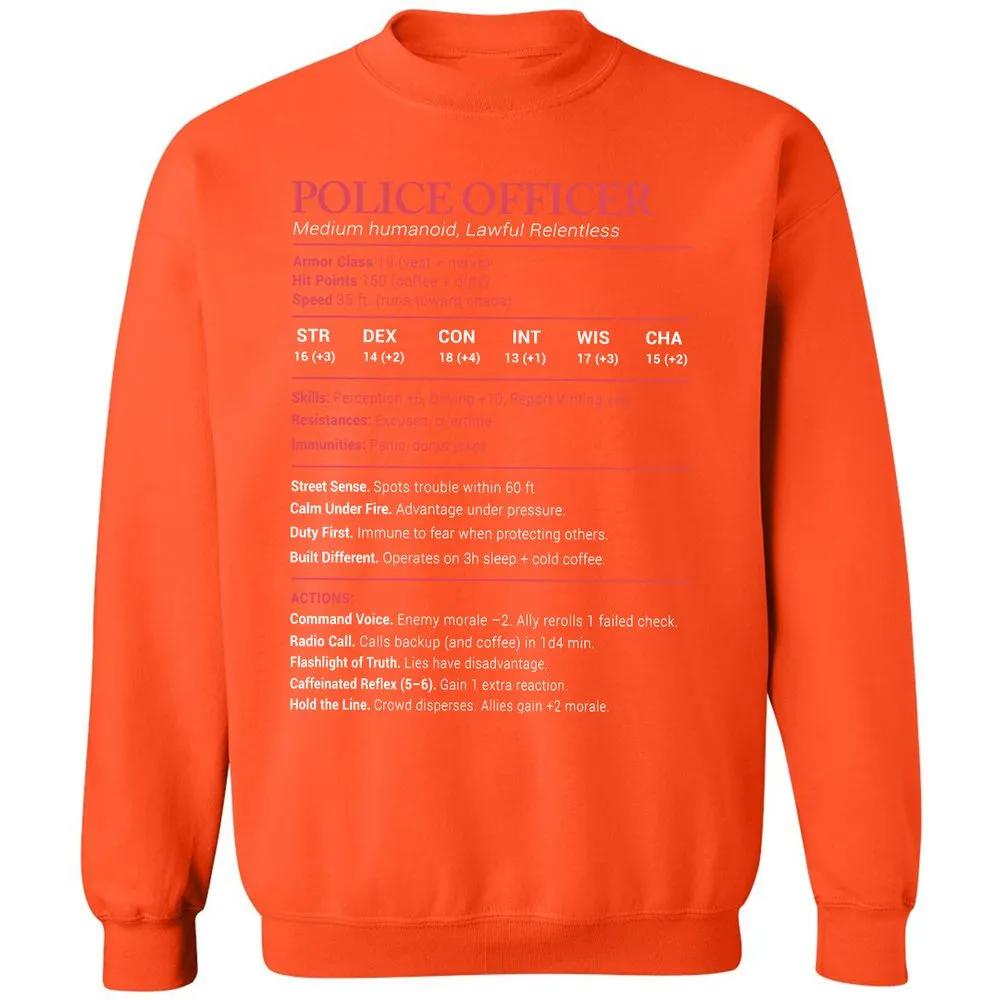 Police Officer Stats Classic Unisex Sweatshirt - Orange - 10