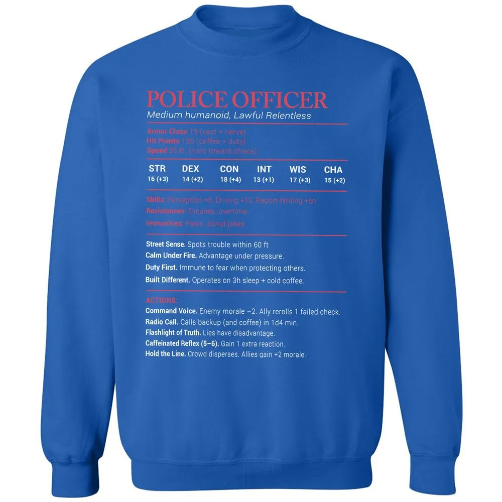 Police Officer Stats Classic Unisex Sweatshirt - Royal - 9