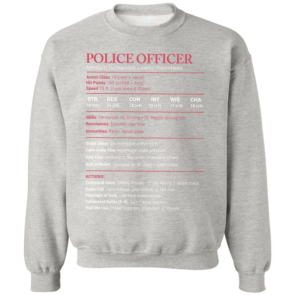 Police Officer Stats Classic Unisex Sweatshirt - Ash - 8