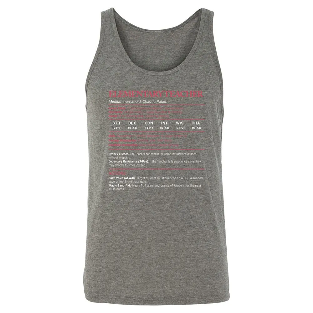 Elementary Teacher Stats Unisex Jersey Tank - Grey Triblend - 8