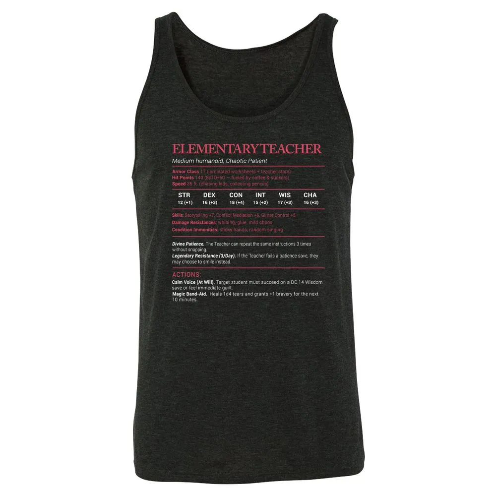 Elementary Teacher Stats Unisex Jersey Tank - Charcoal Black Triblend - 5
