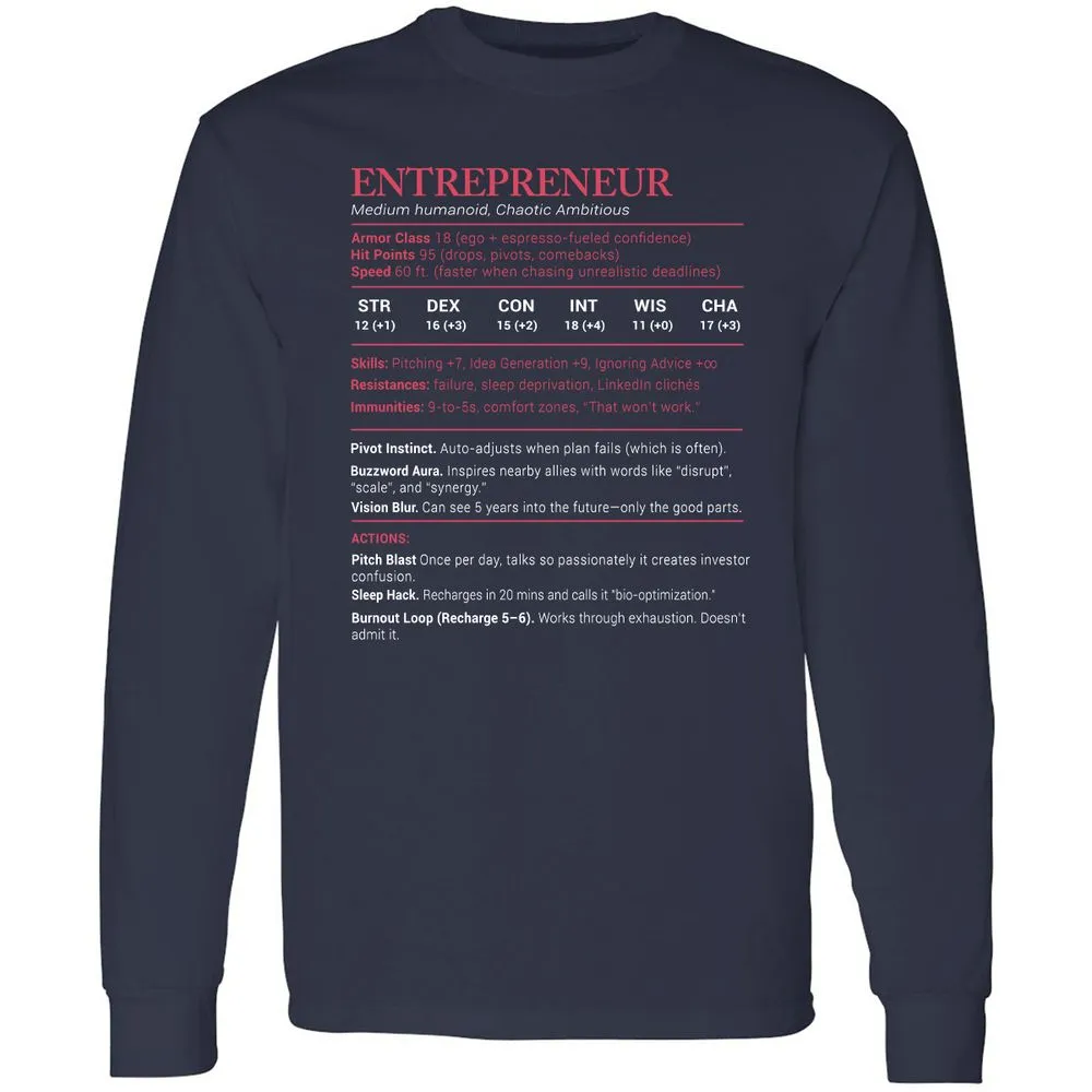 Entrepreneur Stats Long Sleeve T-Shirt - Navy - 2