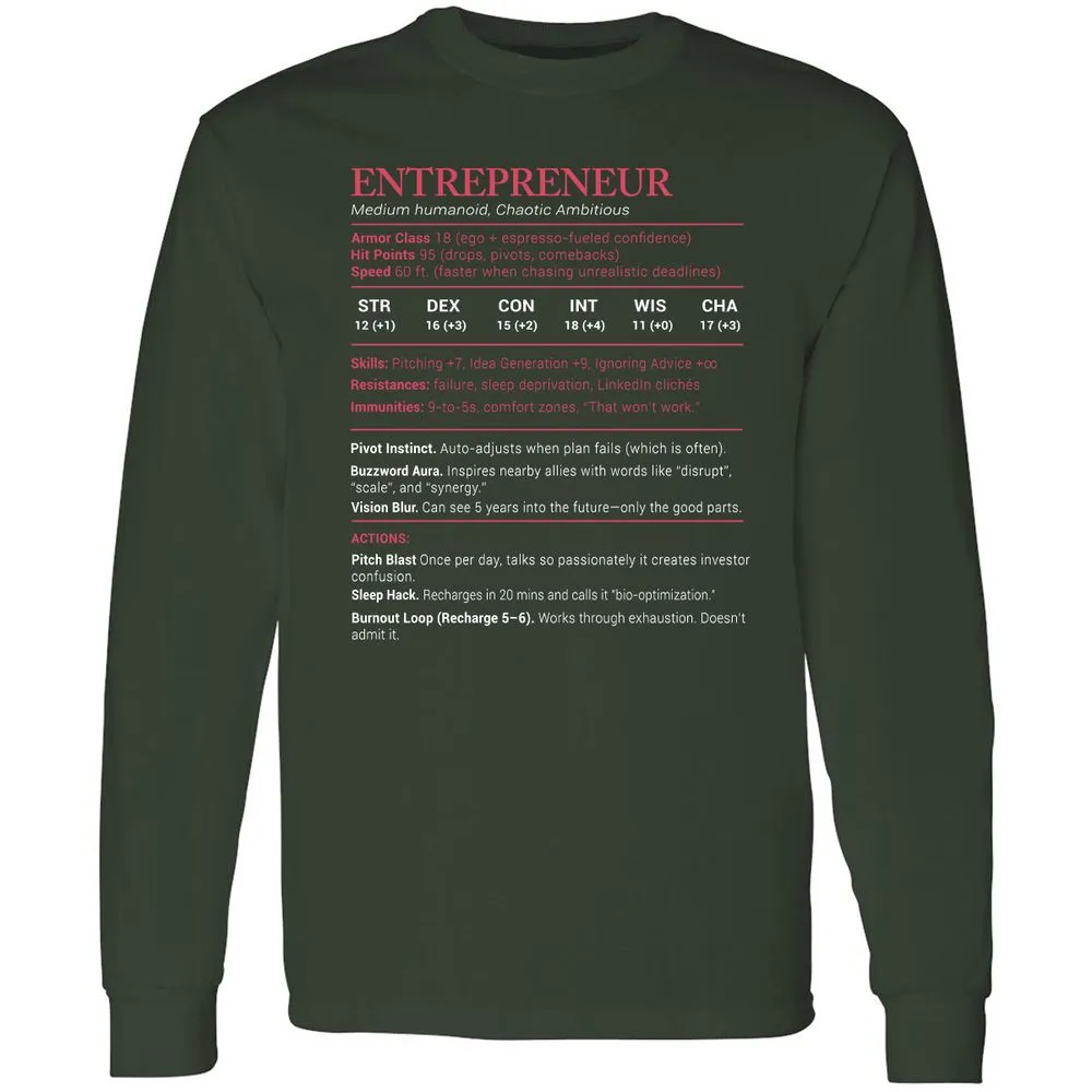 Entrepreneur Stats Long Sleeve T-Shirt - Forest Green - 4