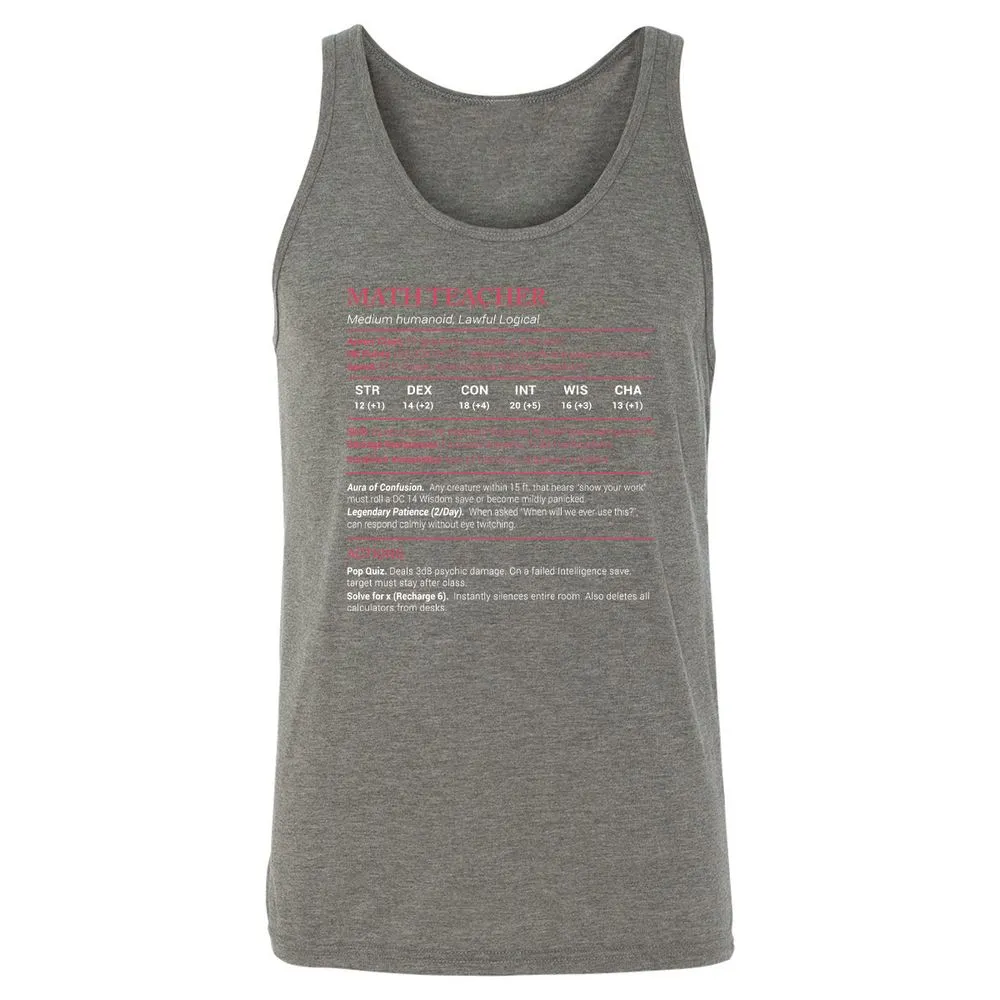Math Teacher Stats Unisex Jersey Tank - Grey Triblend - 8