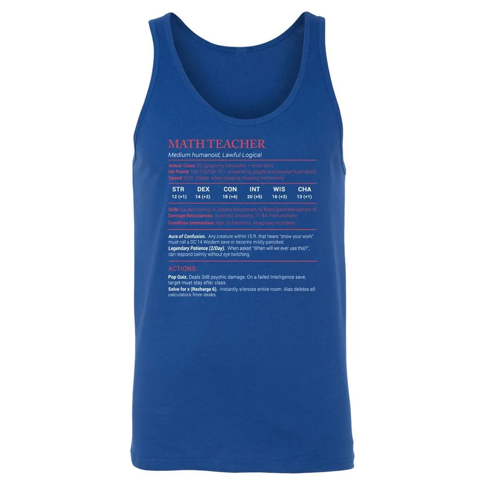 Math Teacher Stats Unisex Jersey Tank - True Royal - 13