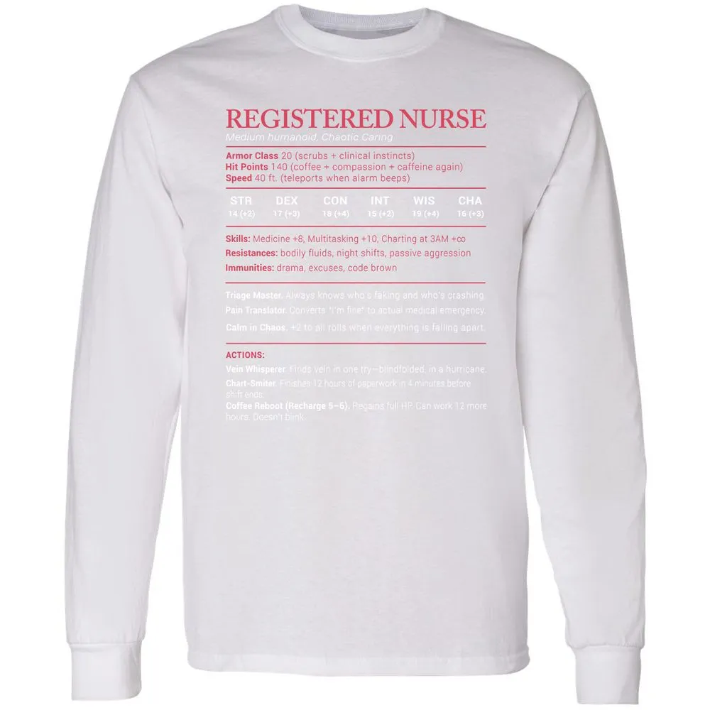 Registered Nurse Stats Long Sleeve T-Shirt - White - 5