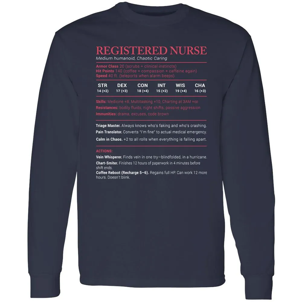 Registered Nurse Stats Long Sleeve T-Shirt - Navy - 2