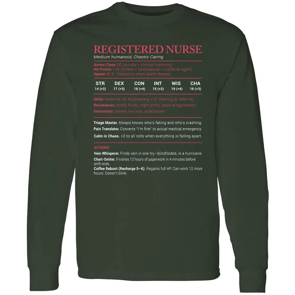 Registered Nurse Stats Long Sleeve T-Shirt - Forest Green - 4