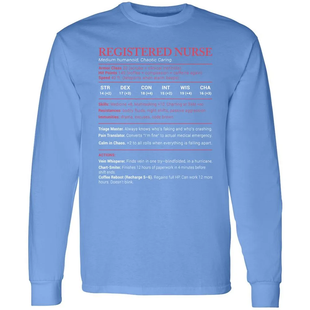 Registered Nurse Stats Long Sleeve T-Shirt - Carolina Blue - 12