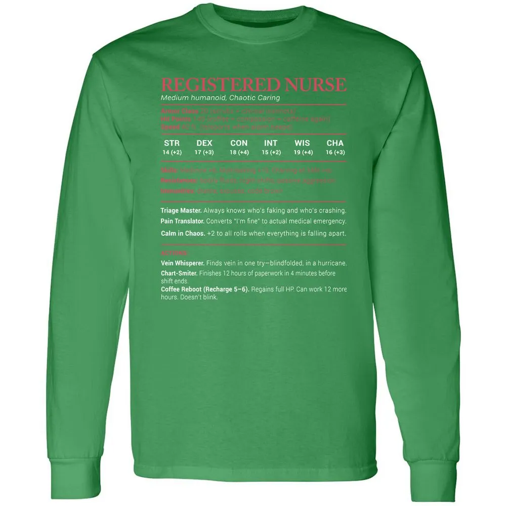 Registered Nurse Stats Long Sleeve T-Shirt - Irish Green - 10