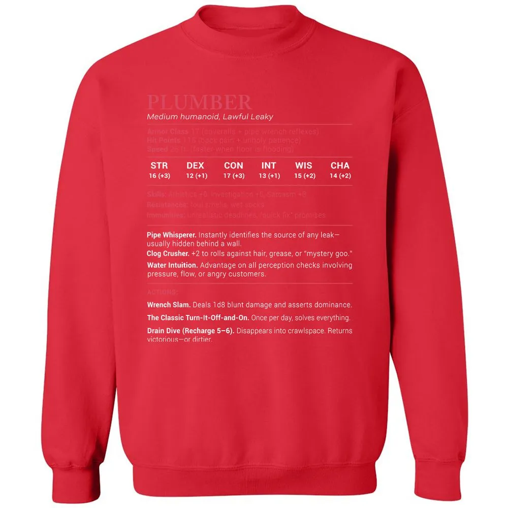Plumber Stats Classic Unisex Sweatshirt - Red - 5