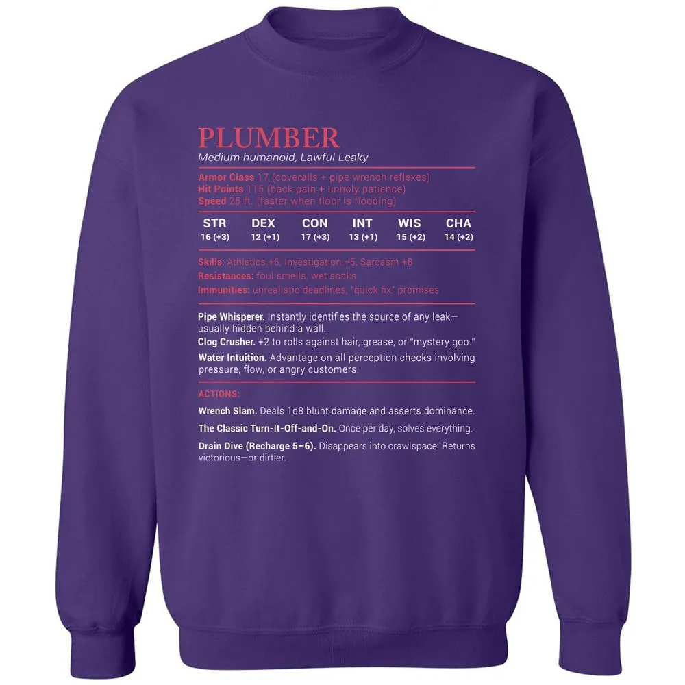 Plumber Stats Classic Unisex Sweatshirt - Purple - 6