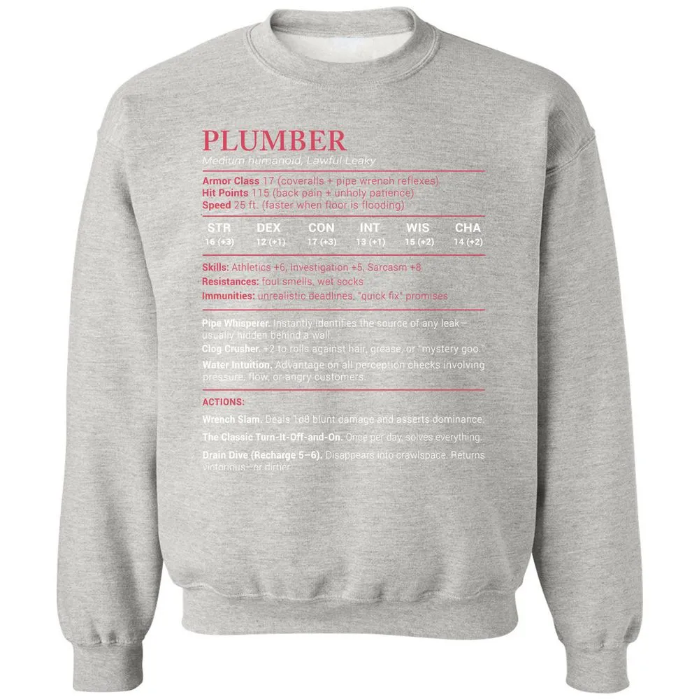 Plumber Stats Classic Unisex Sweatshirt - Ash - 8