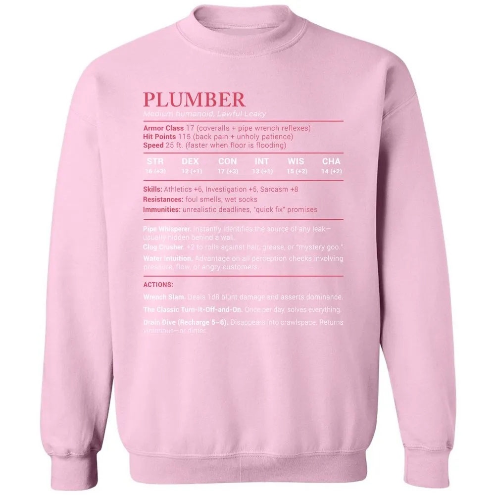 Plumber Stats Classic Unisex Sweatshirt - Light Pink - 3