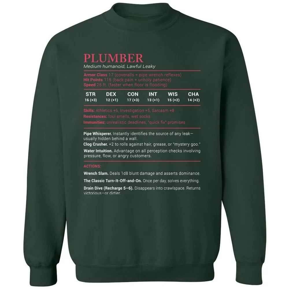 Plumber Stats Classic Unisex Sweatshirt - Forest Green - 4