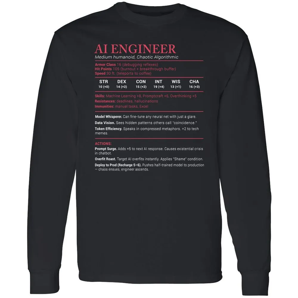 AI Engineer Stats Long Sleeve T-Shirt - Black - 1