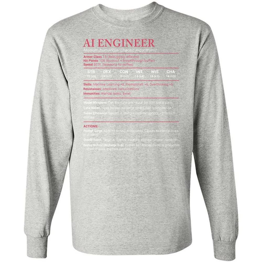 AI Engineer Stats Long Sleeve T-Shirt - Ash - 7