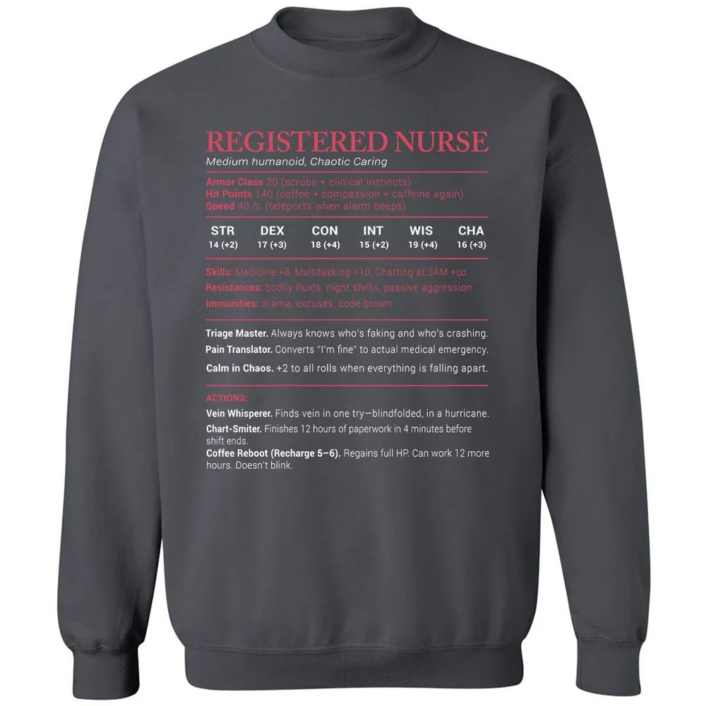 Registered Nurse Stats Classic Unisex Sweatshirt - Charcoal - 7