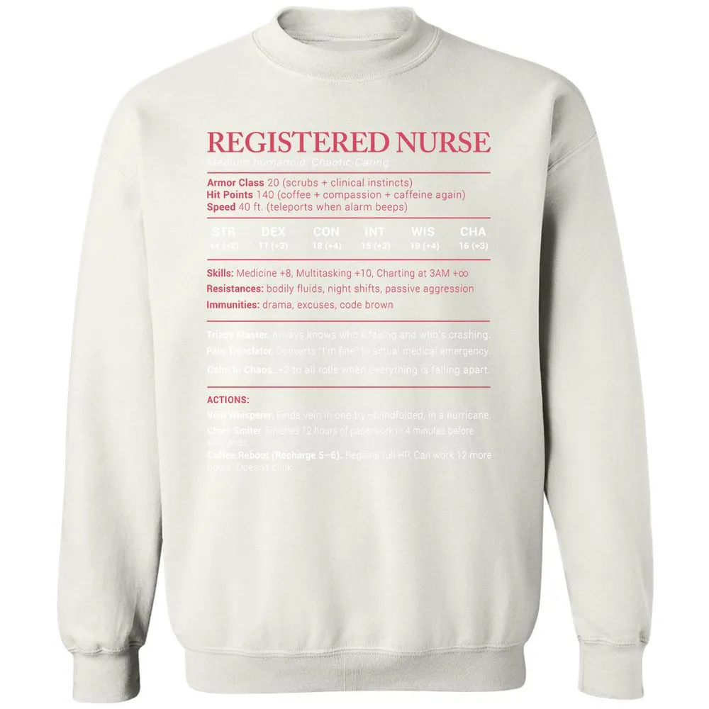 Registered Nurse Stats Classic Unisex Sweatshirt - White - 12