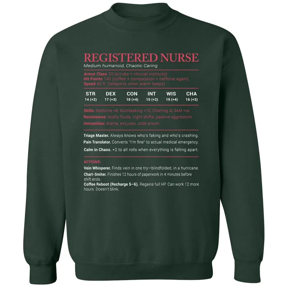 Registered Nurse Stats Classic Unisex Sweatshirt - Forest Green - 4